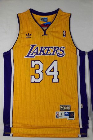 Maillot De Basket Los Angeles Lakers Shaquille O'Neal 34 Engrener Retro Jaune